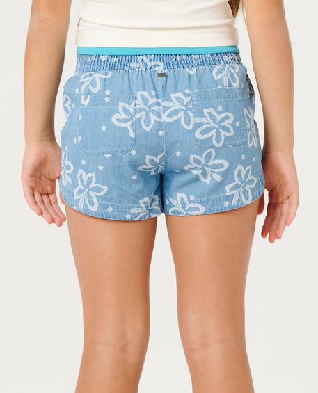 Short chambray floral fille Bleu délavé 3 - vertbaudet enfant 