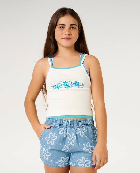Short chambray floral fille Bleu délavé 6 - vertbaudet enfant 
