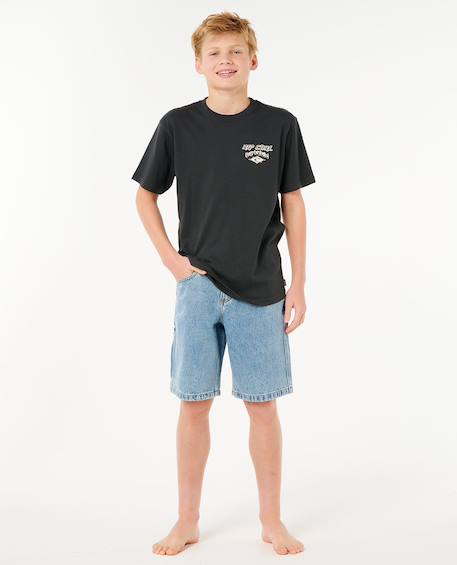 Short en jean hyped up 20' enfant Bleu délavé+Noir délavé 1 - vertbaudet enfant 