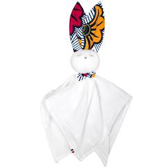 Jouet-Premier âge-Doudou lapin  en gaze de coton wax