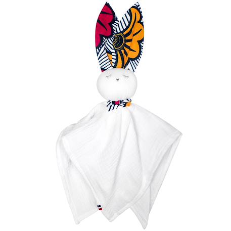 Doudou lapin  en gaze de coton wax Bleu+Rouge 4 - vertbaudet enfant 