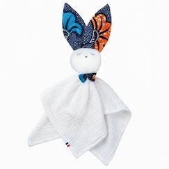 Jouet-Premier âge-Doudou lapin  en gaze de coton wax