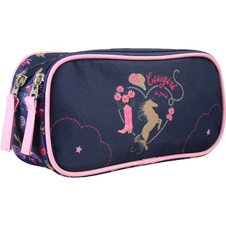 Trousse scolaire 2 compartiments Cow Girl Bleu 2 - vertbaudet enfant 