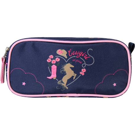 Trousse scolaire 2 compartiments Cow Girl Bleu 1 - vertbaudet enfant 