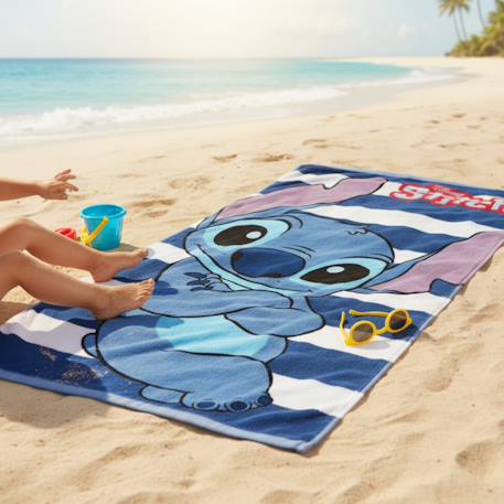 Serviette de plage lignes et personnage lilo & stitch Marine 2 - vertbaudet enfant 