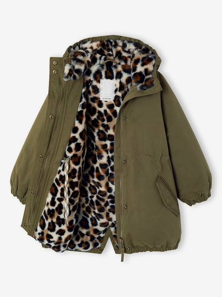 Parka fille à capuche doublée imitation fourrure bois de rose+noir+prune+vert foncé 22 - vertbaudet enfant 
