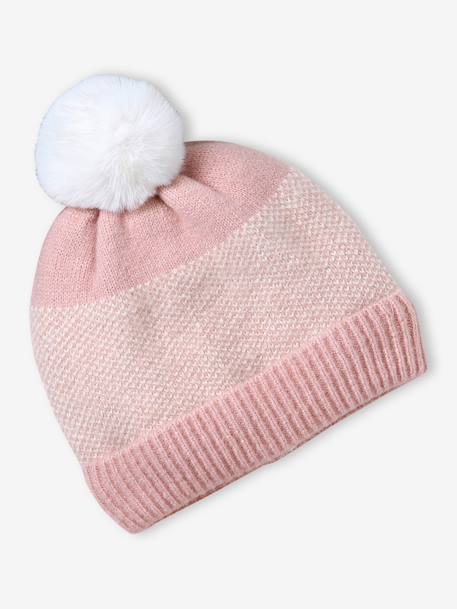Ensemble fille en tricot bonnet, snood et gants rose poudré 2 - vertbaudet enfant 