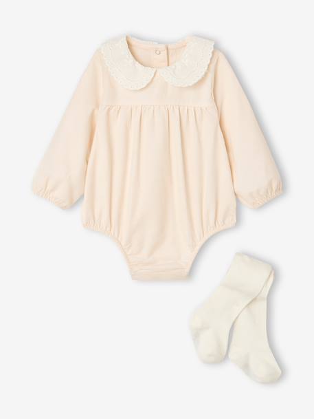 Ensemble barboteuse et collants naissance écru 1 - vertbaudet enfant 