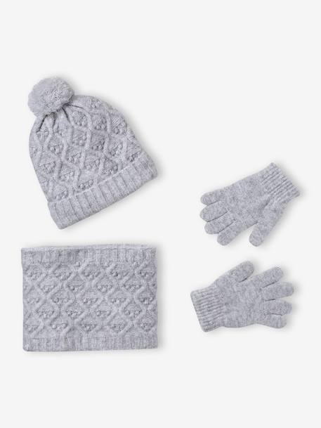 Ensemble fille tricot bonnet, snood et gants bleu ciel+gris chiné 8 - vertbaudet enfant 