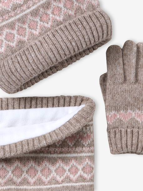 Ensemble fille tricot bonnet, snood et gants moka 6 - vertbaudet enfant 