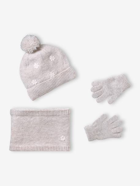 Ensemble fille tricot bonnet, snood et gants sable 2 - vertbaudet enfant 