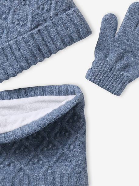 Ensemble fille tricot bonnet, snood et gants bleu ciel+gris chiné 6 - vertbaudet enfant 