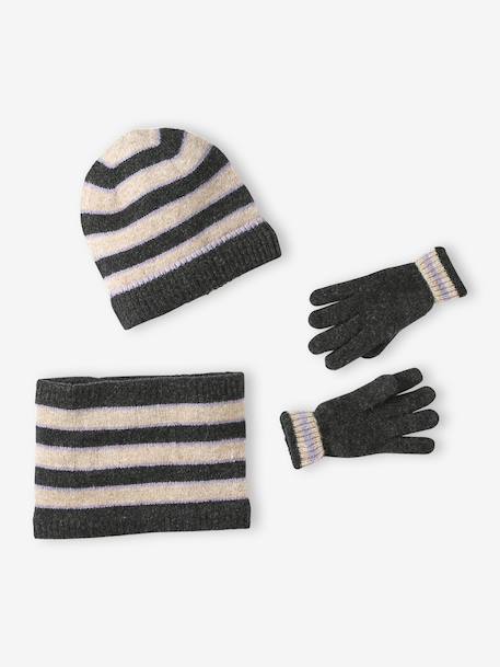 Ensemble fille bonnet, snood et gants tricot anthracite 1 - vertbaudet enfant 