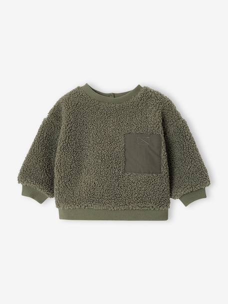 Sweat bébé en sherpa noix de pécan+vert 9 - vertbaudet enfant 
