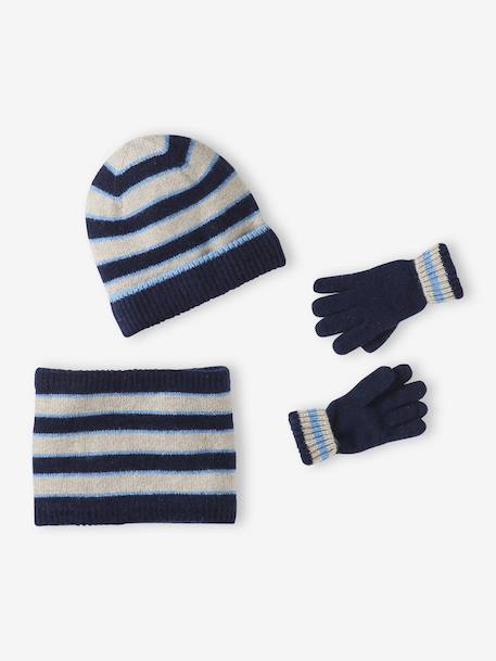 Ensemble garçon bonnet, snood et mitaines blanc chiné 1 - vertbaudet enfant 