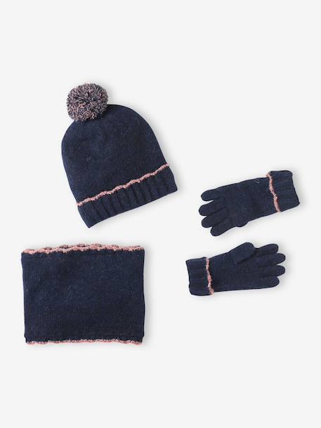 Ensemble fille tricot bonnet, snood et gants marine 1 - vertbaudet enfant 