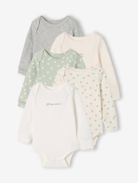 Lot de 5 bodies naissance manches longues vert sauge 1 - vertbaudet enfant 