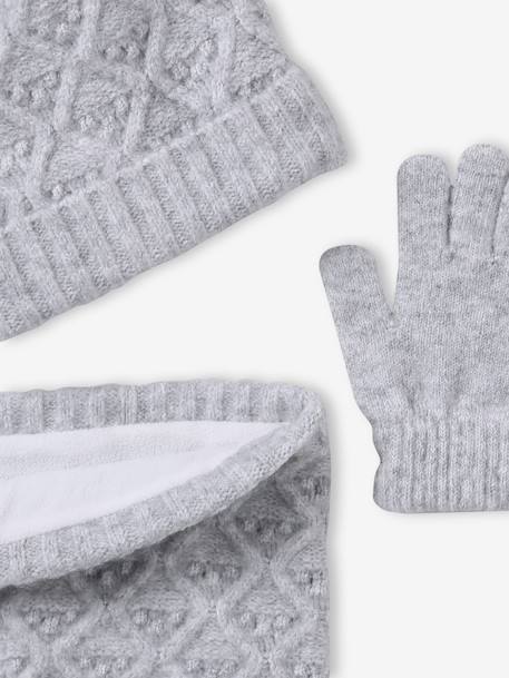 Ensemble fille tricot bonnet, snood et gants bleu ciel+gris chiné 13 - vertbaudet enfant 
