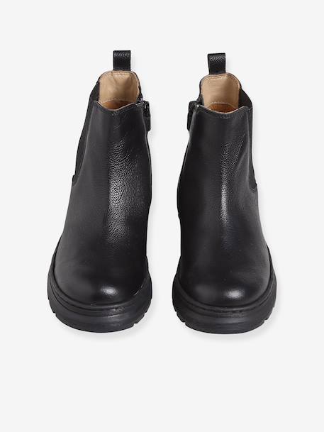 Boots enfant fille cuir élastiquées et zippées camel+noir 9 - vertbaudet enfant 