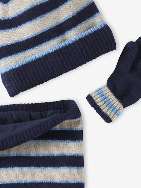 Ensemble garçon bonnet, snood et mitaines blanc chiné 6 - vertbaudet enfant 