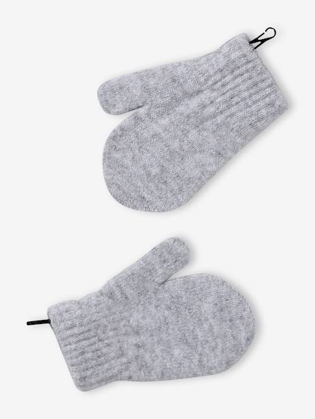 Ensemble fille tricot bonnet, snood et gants bleu ciel+gris chiné 12 - vertbaudet enfant 