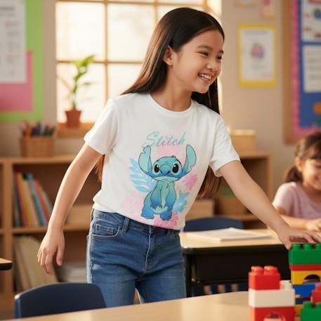 T-shirt manches courtes fille avec personnage lilo & stitch Blanc+Ecru 2 - vertbaudet enfant 