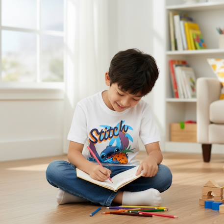 T-shirt manches courtes garçon avec personnage lilo & stitch Blanc+Bleu 2 - vertbaudet enfant 