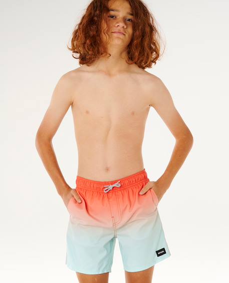 Short de bain volley offset fade  garçon Aqua+Rouge 12 - vertbaudet enfant 