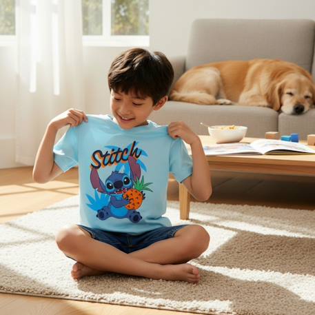 T-shirt manches courtes garçon avec personnage lilo & stitch Blanc+Bleu 7 - vertbaudet enfant 