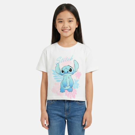 T-shirt manches courtes fille avec personnage lilo & stitch Blanc+Ecru 1 - vertbaudet enfant 