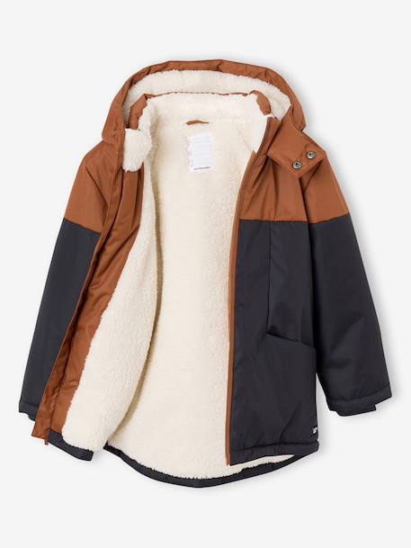 Parka technique à capuche garçon doublée fausse fourrure chaudron+noisette 6 - vertbaudet enfant 