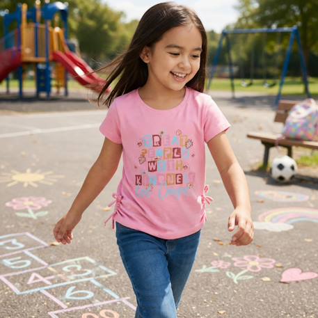 T-shirt fille manches courtes avec dessin Blanc+Bleu+Marine+Rose 17 - vertbaudet enfant 