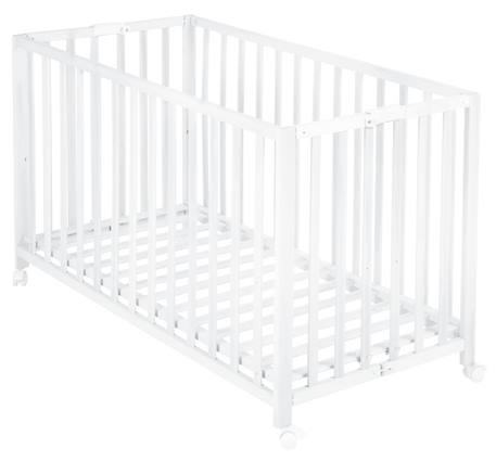 Lit bébé pliant sur roulettes à frein fold up Blanc+Bois naturel+Gris taupe 2 - vertbaudet enfant 