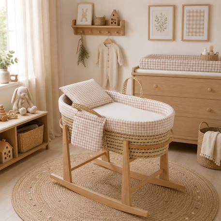 Couffin bébé matelassé avec support en bois Beige 1 - vertbaudet enfant 