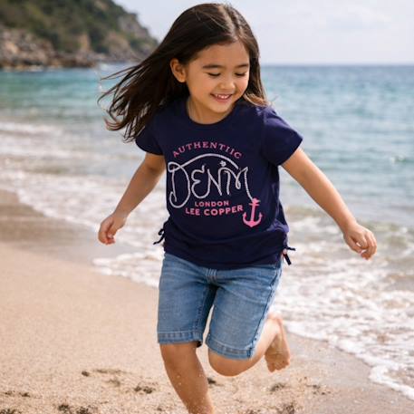 T-shirt fille manches courtes avec dessin Blanc+Bleu+Marine+Rose 12 - vertbaudet enfant 