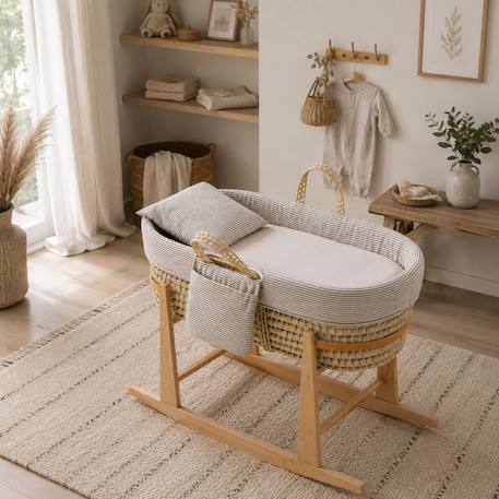 Couffin bébé matelassé avec support en bois Beige 1 - vertbaudet enfant 