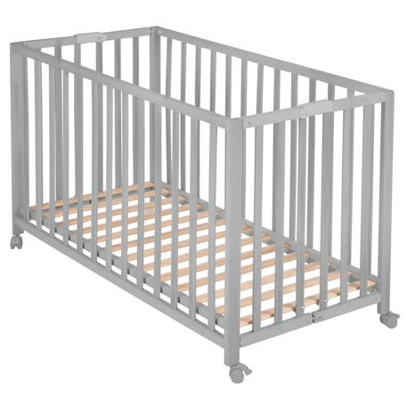 Lit bébé pliant sur roulettes à frein fold up Blanc+Bois naturel+Gris taupe 13 - vertbaudet enfant 