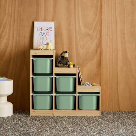Meuble de rangement enfant escalier 6 bacs de rangement décor bois naturel - sora Beige+Vert de gris 9 - vertbaudet enfant 