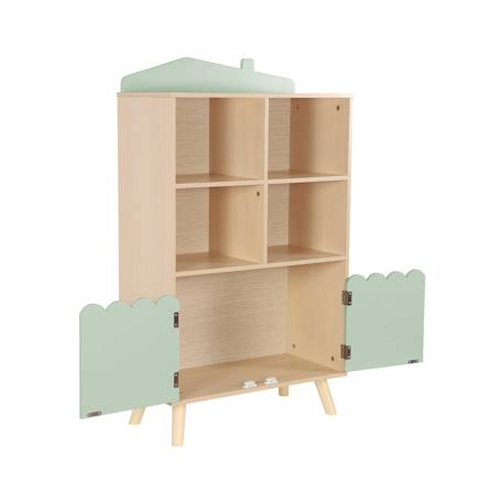 Bibliothèque enfant, 2 portes et 4 étagères Blanc+Naturel+Rose+Vert 24 - vertbaudet enfant 