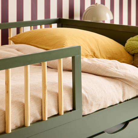 Lit enfant 90 x 190 cm pin naturel sommier à lattes inclus vert et blanc - elio Blanc+Vert 12 - vertbaudet enfant 