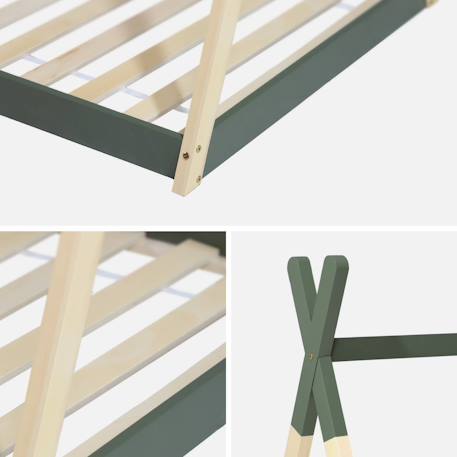 Lit tipi enfant  bois de pin sommier à lattes inclus tobias Blanc+Vert 12 - vertbaudet enfant 