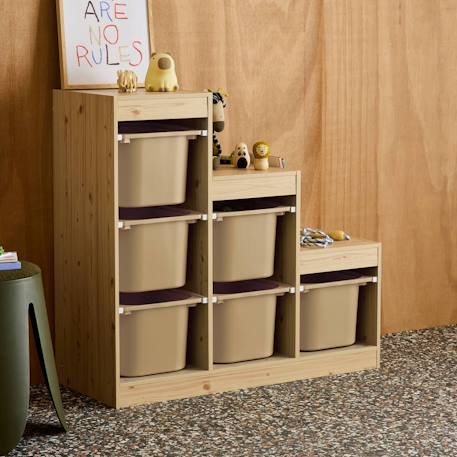 Meuble de rangement enfant escalier 6 bacs de rangement décor bois naturel - sora Beige+Vert de gris 4 - vertbaudet enfant 
