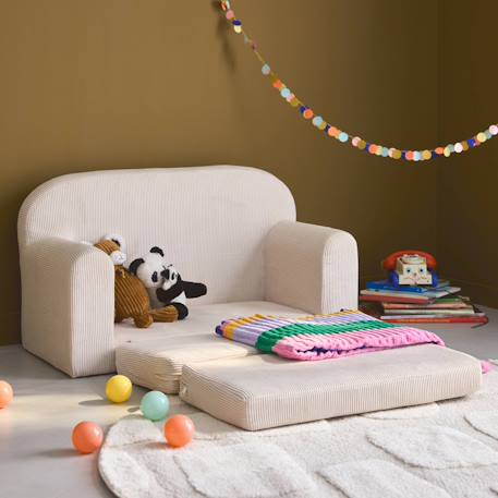 Canapé lit enfant en velours côtelé dépliable, l 90 x p 43 x h 51,5 cm Crème 4 - vertbaudet enfant 