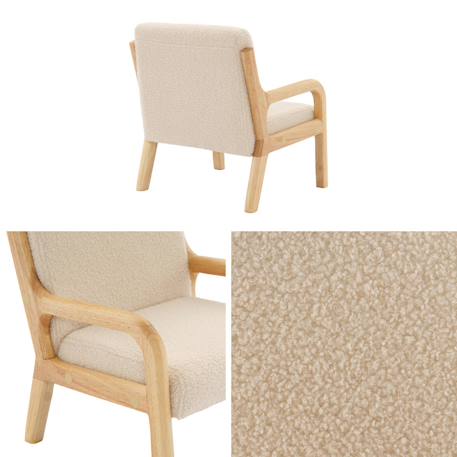 Fauteuil scandinave enfant bois d'hévéa et bouclette Lorens kids. Beige+Gris souris+Marron 6 - vertbaudet enfant 