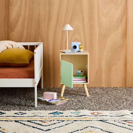 Table de chevet enfant décor bois 1 porte, pieds bois de pin - 34 x 23,5 x 52 cm  - azur Blanc+Naturel+Rose+Vert 22 - vertbaudet enfant 