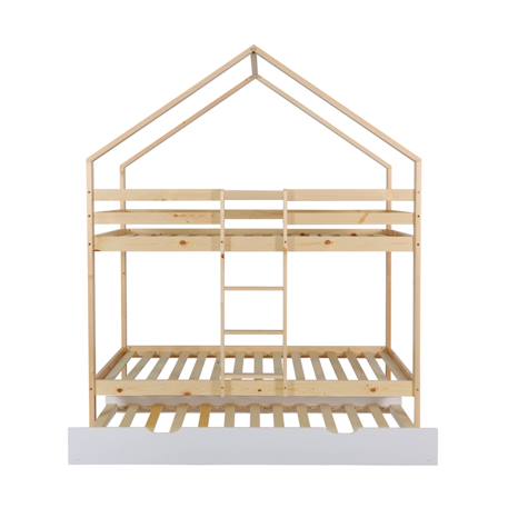 Lit enfant superposé cabane 90 x 190 cm pin naturel avec sommier et lit tiroir - roya Blanc+Vert 6 - vertbaudet enfant 