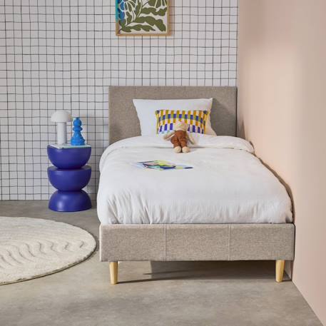 Lit avec sommier à lattes et tête de lit, finition tissu, l202 x p96 x h88cm Beige+Gris clair 5 - vertbaudet enfant 