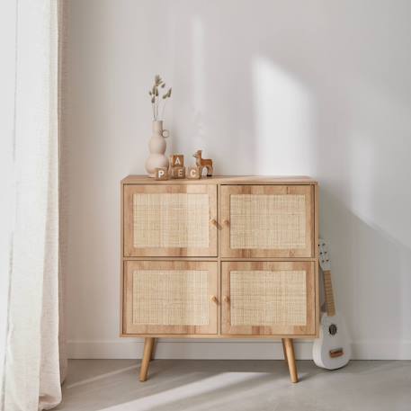 Commode enfant décor bois 4 portes en cannage Naturel 3 - vertbaudet enfant 