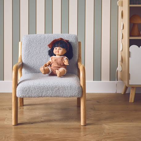 Fauteuil scandinave enfant bois d'hévéa et bouclette Lorens kids. Beige+Gris souris+Marron 9 - vertbaudet enfant 