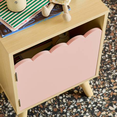 Table de chevet enfant décor bois 1 porte, pieds bois de pin - 34 x 23,5 x 52 cm  - azur Blanc+Naturel+Rose+Vert 18 - vertbaudet enfant 
